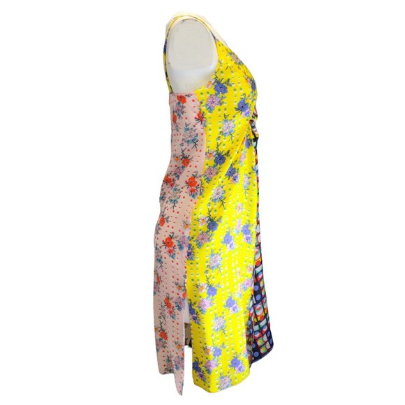 SNOW XUE GAO YELLOW MULTI MIXED PRINT SLEEVELESS SILK DRESS - Picture 2 of 4